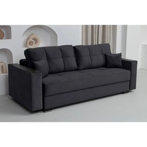 Прямой диван "Кардинал", подлокотники с МДФ, механизм тик-так, НПБ, велюр, цвет чёрный