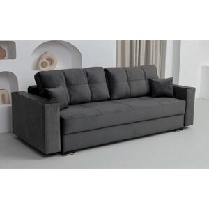 Прямой диван "Кардинал", подлокотники с МДФ, механизм тик-так, НПБ, велюр, цвет графит