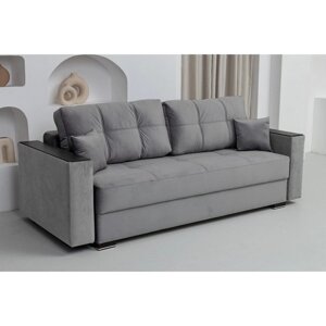 Прямой диван "Кардинал", подлокотники с МДФ, механизм тик-так, НПБ, велюр, цвет серый