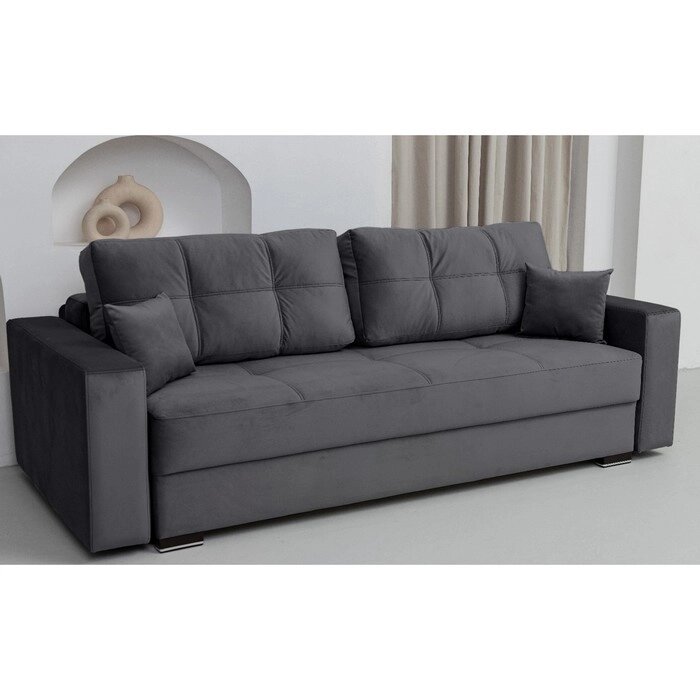 Прямой диван "Кардинал", тик-так, независимый пружинный блок, велюр, цвет графитовый от компании Интернет-гипермаркет «MALL24» - фото 1