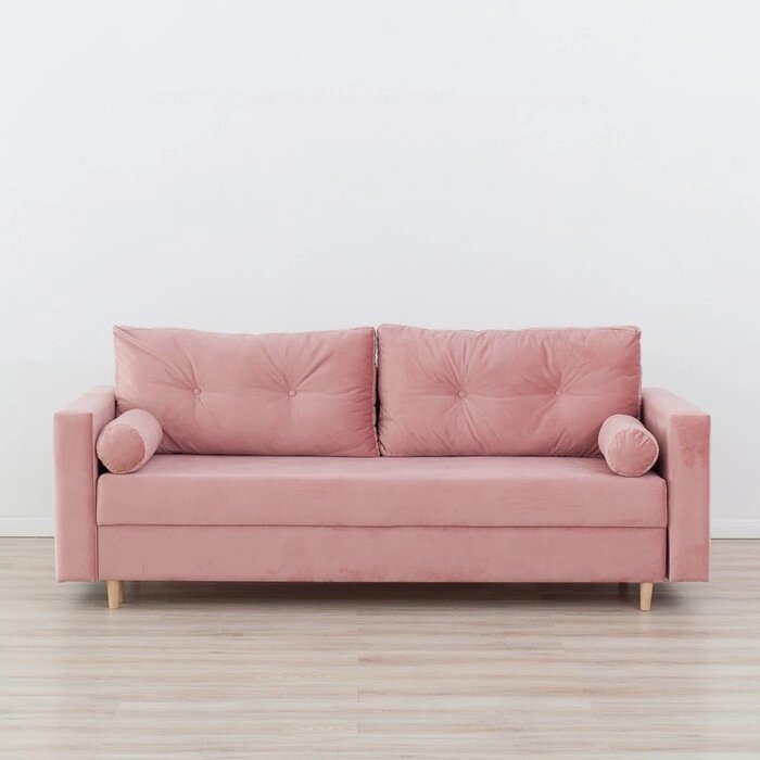 Прямой диван "Киото", механизм еврокнижка, велюр, цвет розовый от компании Интернет-гипермаркет «MALL24» - фото 1