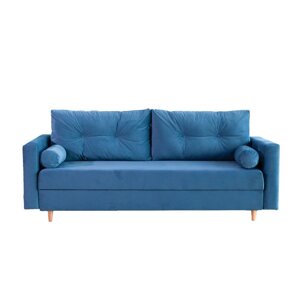 Прямой диван "Киото", механизм еврокнижка, велюр, цвет синий
