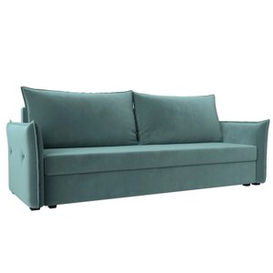 Прямой диван "Лига 004", механизм еврокнижка, велюр, цвет бирюзовый