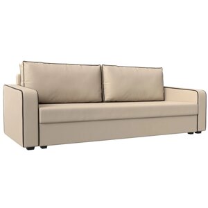 Прямой диван "Лига 009", механизм еврокнижка, экокожа, цвет бежевый / кант коричневый
