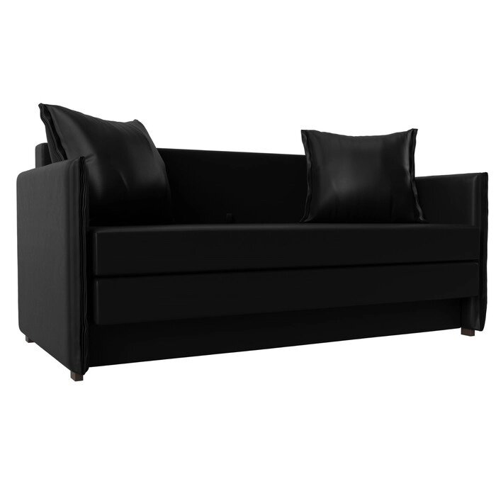 Прямой диван "Лига 011", механизм раскладной, экокожа, цвет чёрный от компании Интернет-гипермаркет «MALL24» - фото 1