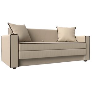 Прямой диван "Лига 012", механизм раскладной, экокожа, цвет бежевый / кант коричневый