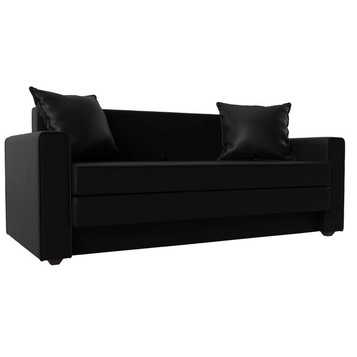 Прямой диван "Лига 012", механизм раскладной, экокожа, цвет чёрный от компании Интернет-гипермаркет «MALL24» - фото 1