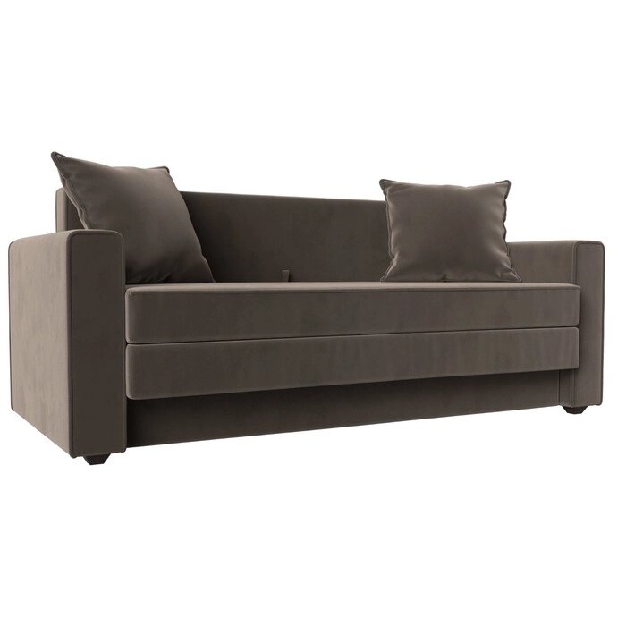 Прямой диван "Лига 012", механизм раскладной, велюр, цвет коричневый от компании Интернет-гипермаркет «MALL24» - фото 1