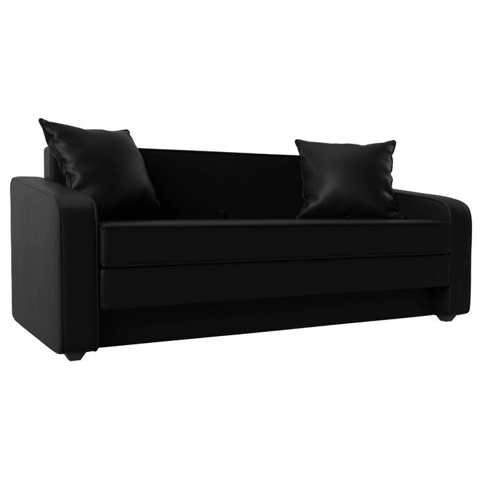 Прямой диван "Лига 013", механизм раскладной, экокожа, цвет чёрный от компании Интернет-гипермаркет «MALL24» - фото 1