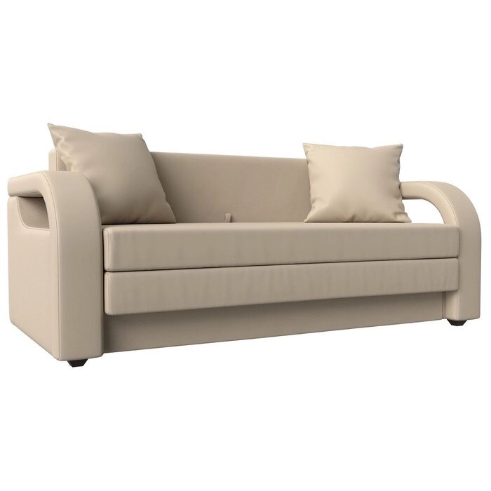 Прямой диван "Лига 014", механизм раскладной, экокожа, цвет бежевый от компании Интернет-гипермаркет «MALL24» - фото 1