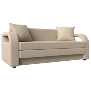 Прямой диван "Лига 014", механизм раскладной, экокожа, цвет бежевый