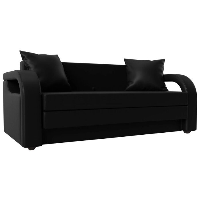 Прямой диван "Лига 014", механизм раскладной, экокожа, цвет чёрный от компании Интернет-гипермаркет «MALL24» - фото 1
