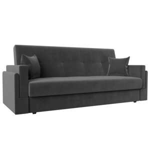 Прямой диван "Лига 015", механизм книжка, велюр, цвет серый