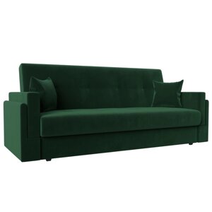 Прямой диван "Лига 015", механизм книжка, велюр, цвет зелёный