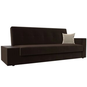Прямой диван "Лига 020", книжка, стол слева, микровельвет, цвет коричневый / бежевый