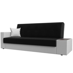 Прямой диван "Лига 020", механизм книжка, стол справа, экокожа, цвет чёрный / белый