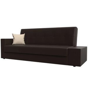 Прямой диван "Лига 020", механизм книжка, стол справа, экокожа, цвет коричневый / бежевый