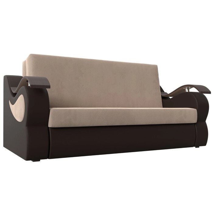 Прямой диван "Меркурий 140", аккордеон, велюр / экокожа, цвет бежевый / коричневый от компании Интернет-гипермаркет «MALL24» - фото 1