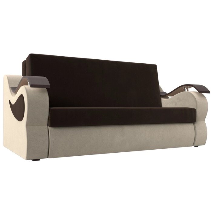 Прямой диван "Меркурий 140", механизм аккордеон, микровельвет, цвет коричневый / бежевый от компании Интернет-гипермаркет «MALL24» - фото 1