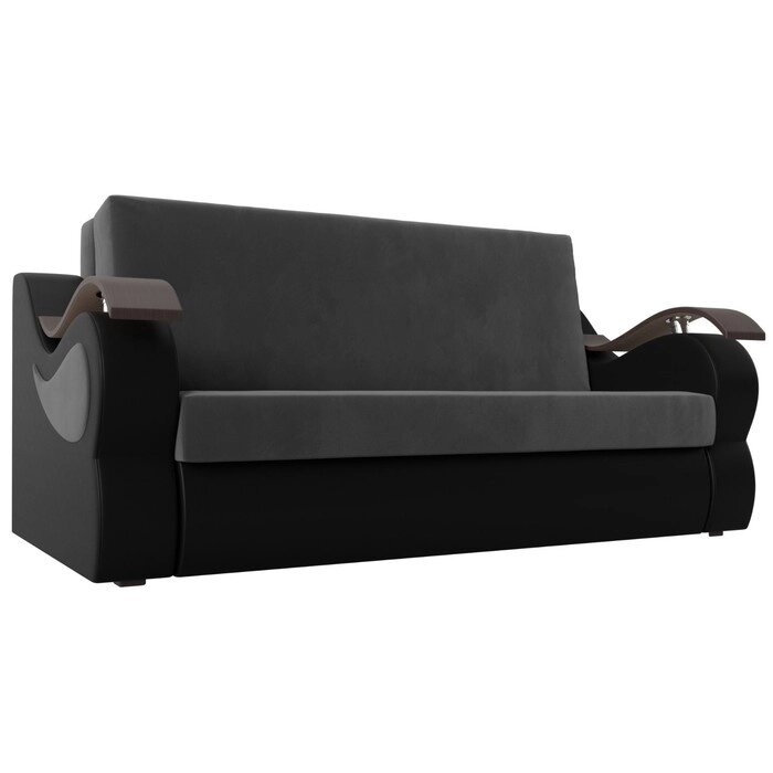 Прямой диван "Меркурий 140", механизм аккордеон, велюр / экокожа, цвет серый / чёрный от компании Интернет-гипермаркет «MALL24» - фото 1