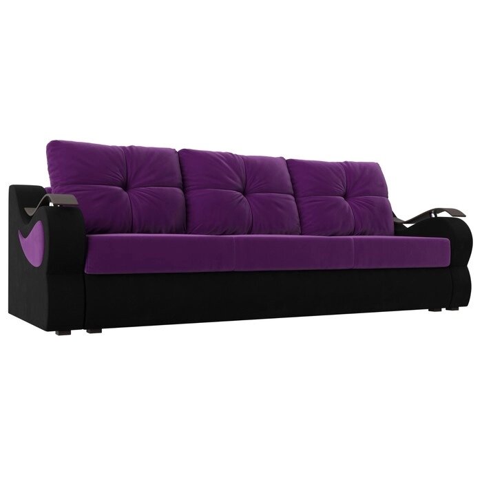 Прямой диван "Меркурий еврокнижка", еврокнижка, микровельвет, цвет фиолетовый / чёрный от компании Интернет-гипермаркет «MALL24» - фото 1