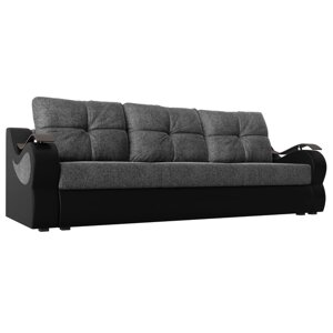 Прямой диван "Меркурий еврокнижка", механизм еврокнижка, рогожка, цвет серый / чёрный