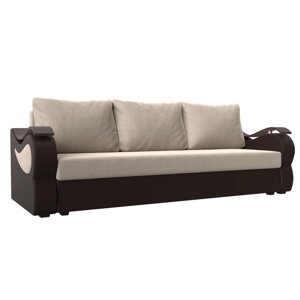 Прямой диван "Меркурий лайт", еврокнижка, рогожка / экокожа, цвет бежевый / коричневый
