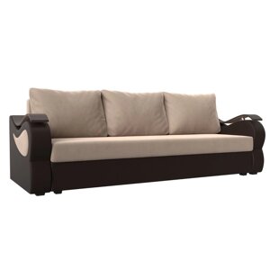 Прямой диван "Меркурий лайт", еврокнижка, велюр / экокожа, цвет бежевый / коричневый