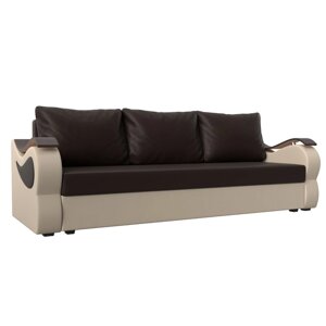 Прямой диван "Меркурий лайт", механизм еврокнижка, экокожа, цвет коричневый / бежевый