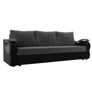Прямой диван "Меркурий лайт", механизм еврокнижка, велюр / экокожа, цвет серый / чёрный