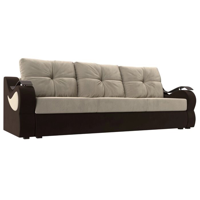 Прямой диван "Меркурий", механизм еврокнижка, микровельвет, цвет бежевый / коричневый от компании Интернет-гипермаркет «MALL24» - фото 1