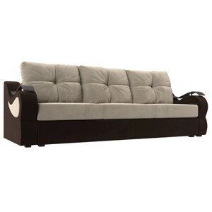Прямой диван "Меркурий", механизм еврокнижка, микровельвет, цвет бежевый / коричневый