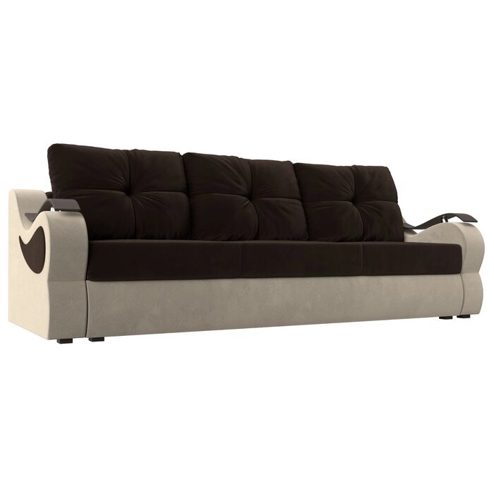 Прямой диван "Меркурий", механизм еврокнижка, микровельвет, цвет коричневый / бежевый от компании Интернет-гипермаркет «MALL24» - фото 1