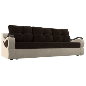 Прямой диван "Меркурий", механизм еврокнижка, микровельвет, цвет коричневый / бежевый