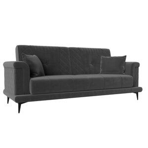Прямой диван "Неаполь", механизм книжка, велюр, цвет серый