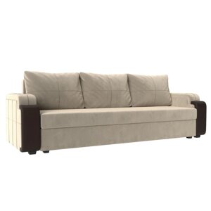 Прямой диван "Николь лайт", еврокнижка, микровельвет / экокожа, цвет бежевый / коричневый