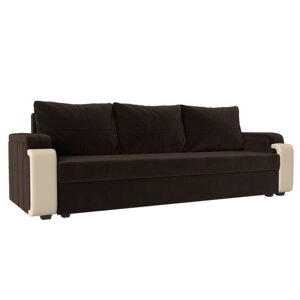 Прямой диван "Николь лайт", еврокнижка, микровельвет / экокожа, цвет коричневый / бежевый
