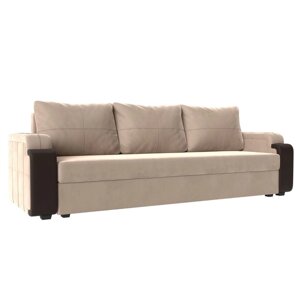 Прямой диван "Николь лайт", еврокнижка, велюр / экокожа, цвет бежевый / коричневый