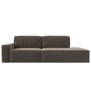 Прямой диван "Прага модерн", еврокнижка, подлокотник слева, велюр, цвет коричневый
