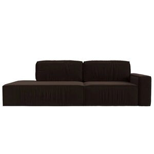 Прямой диван "Прага модерн", еврокнижка, подлокотник справа, микровельвет, коричневый