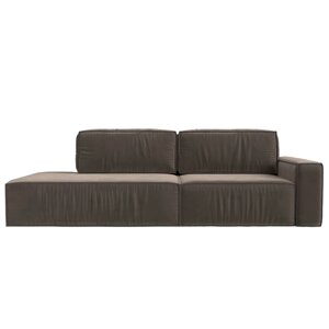 Прямой диван "Прага модерн", еврокнижка, подлокотник справа, велюр, цвет коричневый