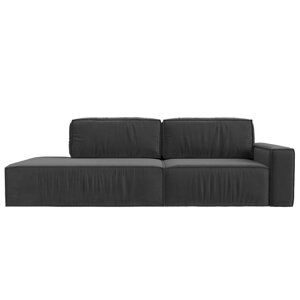 Прямой диван "Прага модерн", механизм еврокнижка, подлокотник справа, велюр, цвет серый