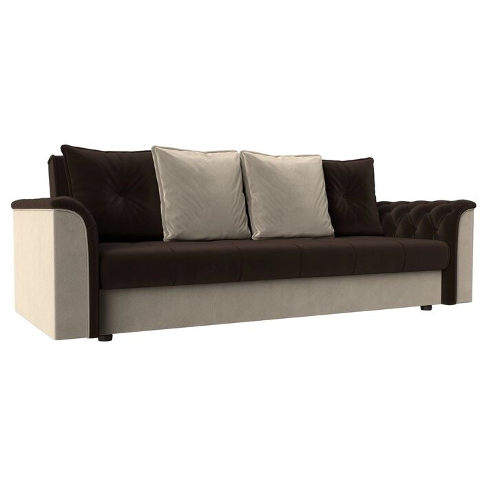 Прямой диван "Сиеста", механизм книжка, микровельвет, цвет коричневый / бежевый от компании Интернет-гипермаркет «MALL24» - фото 1