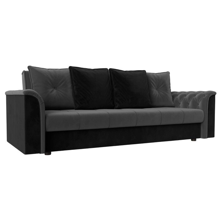 Прямой диван "Сиеста", механизм книжка, велюр, цвет серый / чёрный от компании Интернет-гипермаркет «MALL24» - фото 1