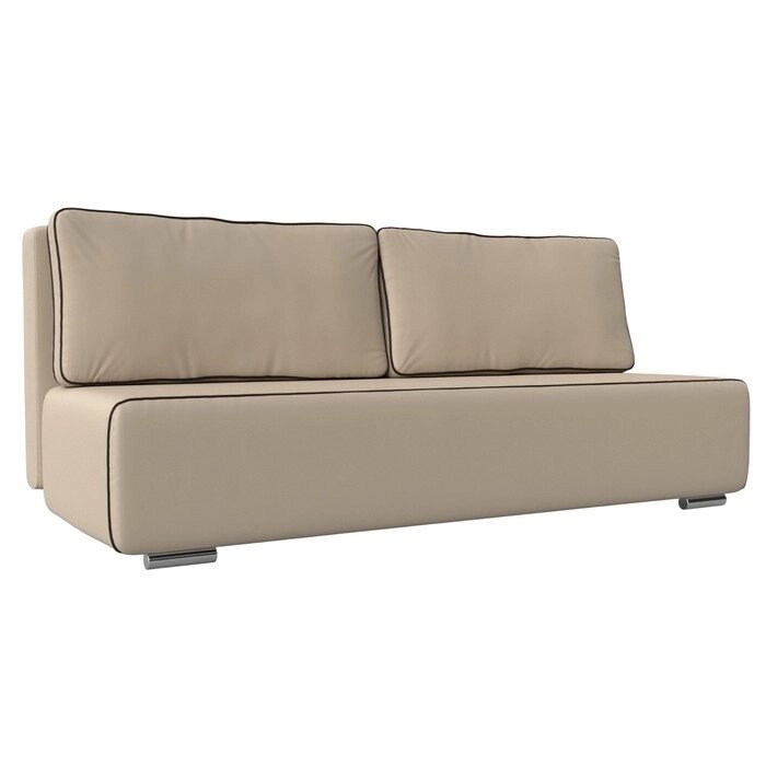 Прямой диван "Уно", еврокнижка, экокожа, цвет бежевый / кант коричневый от компании Интернет-гипермаркет «MALL24» - фото 1