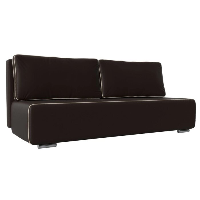 Прямой диван "Уно", еврокнижка, экокожа, цвет коричневый / кант бежевый от компании Интернет-гипермаркет «MALL24» - фото 1