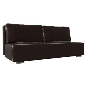 Прямой диван "Уно", еврокнижка, экокожа, цвет коричневый / кант бежевый