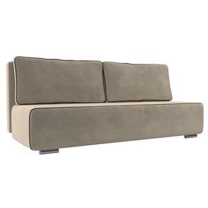 Прямой диван "Уно", еврокнижка, микровельвет, цвет бежевый / кант коричневый