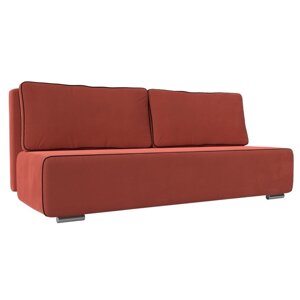 Прямой диван "Уно", еврокнижка, микровельвет, цвет коралловый / кант коричневый