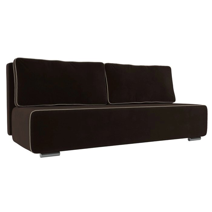 Прямой диван "Уно", еврокнижка, микровельвет, цвет коричневый / кант бежевый от компании Интернет-гипермаркет «MALL24» - фото 1